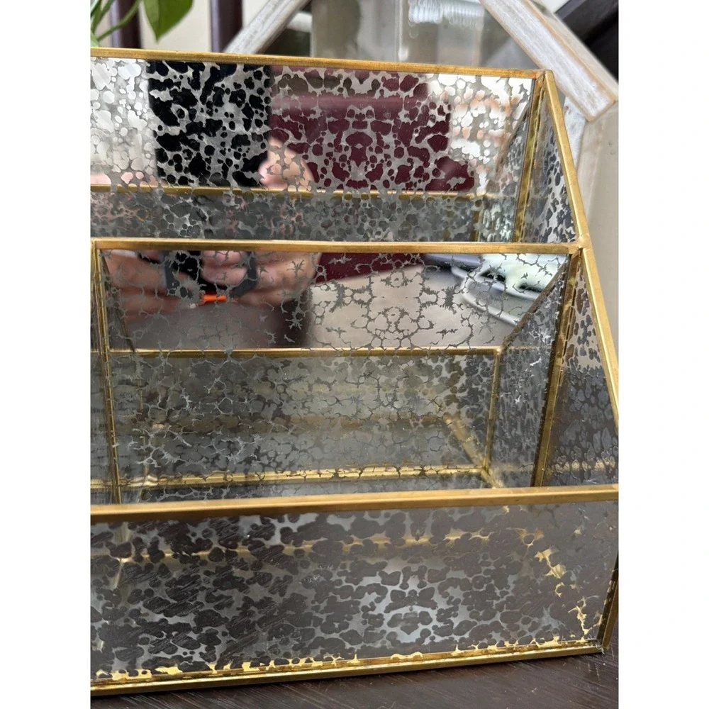 Vintage Tahari Home Mercury Glass & Brass  Organizer 12